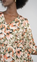 SIXDO Multicolor Floral Silk Midi Dress